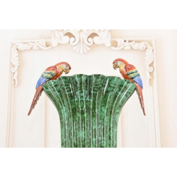 Malachitowy Porcelanowy Wazon - Kolorowe Papugi - Amfora - Porcelana Brąz