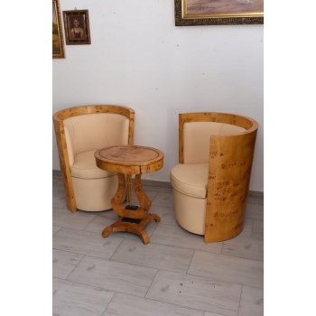 Komplet Mebli Art Deco - 2x Krzesło Fotel + Stolik Harfa - Gięte Drewno