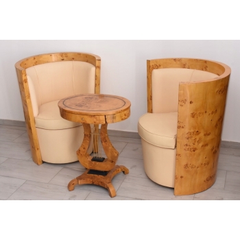 Komplet Mebli Art Deco - 2x Krzesło Fotel + Stolik Harfa - Gięte Drewno
