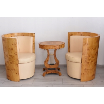 Komplet Mebli Art Deco - 2x Krzesło Fotel + Stolik Harfa - Gięte Drewno