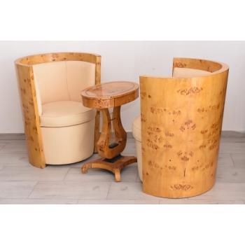 Komplet Mebli Art Deco - 2x Krzesło Fotel + Stolik Harfa - Gięte Drewno
