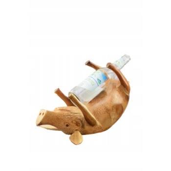 Drewno Teakowe Teak Świnka Świnia - Figura Drewniana - Stojak na Butelke