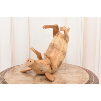 Drewno Teakowe Teak Świnka Świnia - Figura Drewniana - Stojak na Butelke