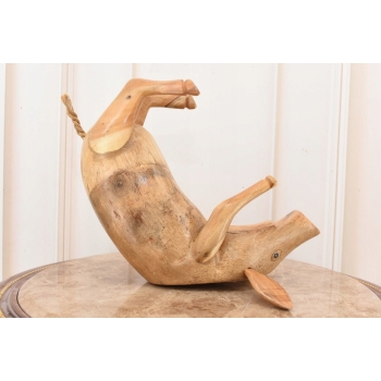 Drewno Teakowe Teak Świnka Świnia - Figura Drewniana - Stojak na Butelke