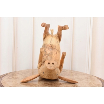 Drewno Teakowe Teak Świnka Świnia - Figura Drewniana - Stojak na Butelke