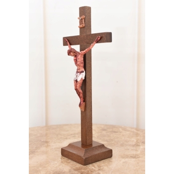 Jezus Na Krzyżu - Stojący Krzyż Pasyjny 24 cm - Serce Jezusa Biblia Religia