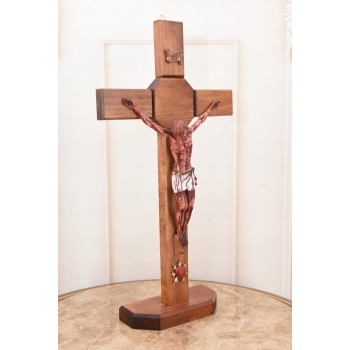 Jezus Na Krzyżu - Stojący Krzyż Pasyjny 42 cm - Serce Jezusa Biblia Religia