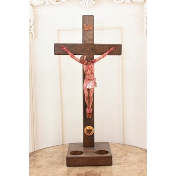 Jezus Na Krzyżu - Stojący Krzyż Pasyjny 43 cm - Serce Jezusa Biblia Religia