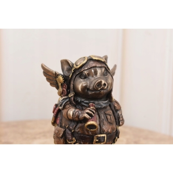 Świnia Pilot - Świnka Lotnik - Zabawna Figura Rzeźba - Prezent Ozdoba