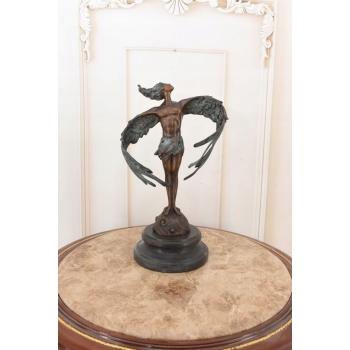 Ikar z Rozłożonymi Skrzydłami - Mityczna Ogromna Figura Rzeźba z Brązu 32cm