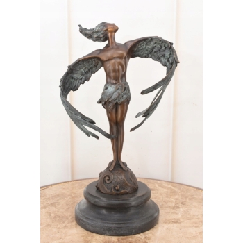 Ikar z Rozłożonymi Skrzydłami - Mityczna Ogromna Figura Rzeźba z Brązu 32cm