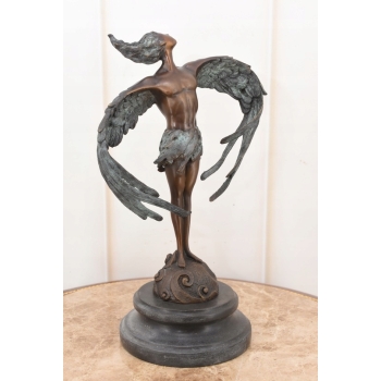 Ikar z Rozłożonymi Skrzydłami - Mityczna Ogromna Figura Rzeźba z Brązu 32cm