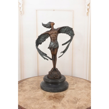 Ikar z Rozłożonymi Skrzydłami - Mityczna Ogromna Figura Rzeźba z Brązu 32cm