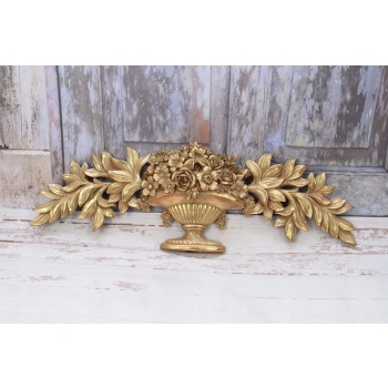 Złoty Dekor Ścienny na Zawieszce - Kwiaty - Lusterko 15x46cm