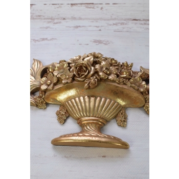 Złoty Dekor Ścienny na Zawieszce - Kwiaty - Lusterko 15x46cm