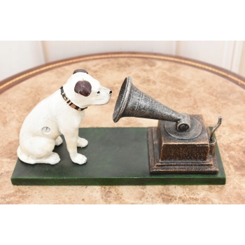 Pies Przy Gramofonie - Figura Rzeźba z Żeliwa - Gramofon - Muzyk Prezent