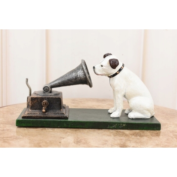 Pies Przy Gramofonie - Figura Rzeźba z Żeliwa - Gramofon - Muzyk Prezent