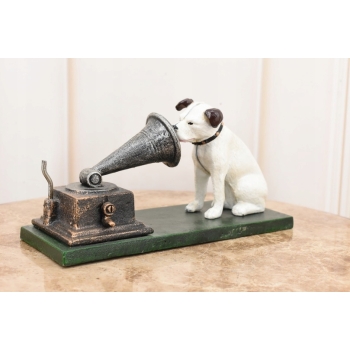 Pies Przy Gramofonie - Figura Rzeźba z Żeliwa - Gramofon - Muzyk Prezent
