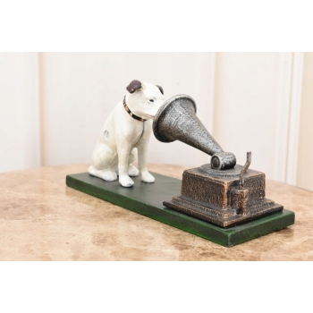 Pies Przy Gramofonie - Figura Rzeźba z Żeliwa - Gramofon - Muzyk Prezent
