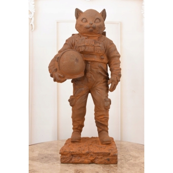 Kosmiczny Kot - Kotek Astronauta - Figura Rzeźba z Żeliwa - Dekoracja 37 cm