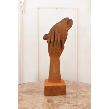 Żeliwna Stara Figura - Twarz Usta Na Dłoni - Zamyślona Kobieta - Dekoracja