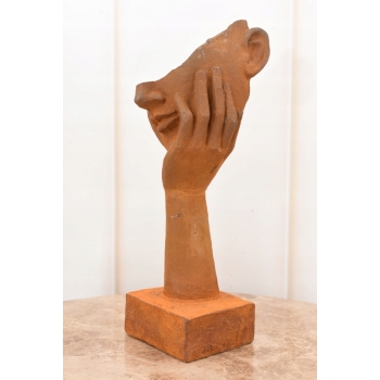 Żeliwna Stara Figura - Twarz Usta Na Dłoni - Zamyślona Kobieta - Dekoracja