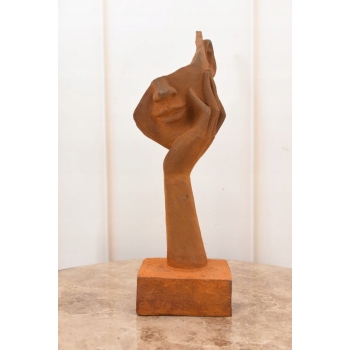 Żeliwna Stara Figura - Twarz Usta Na Dłoni - Zamyślona Kobieta - Dekoracja