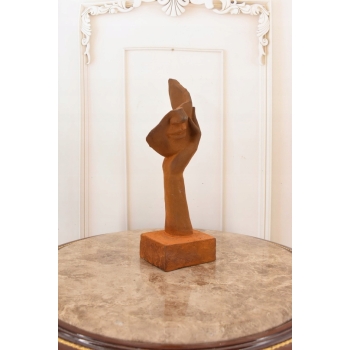 Żeliwna Stara Figura - Twarz Usta Na Dłoni - Zamyślona Kobieta - Dekoracja