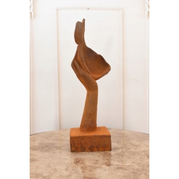 Żeliwna Stara Figura - Twarz Usta Na Dłoni - Zamyślona Kobieta - Dekoracja