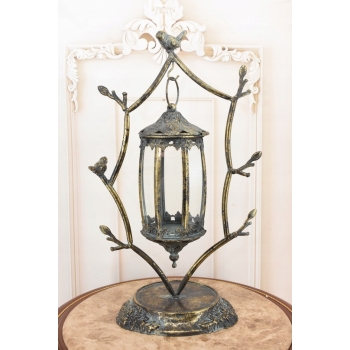 Latarnia Lampa na Świece - Latarnia Szkło Ptaki - Dekoracja