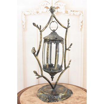 Latarnia Lampa na Świece - Latarnia Szkło Ptaki - Dekoracja