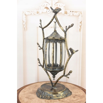 Latarnia Lampa na Świece - Latarnia Szkło Ptaki - Dekoracja