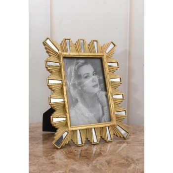 Złota Ramka na Zdjęcia Art Deco - Obraz Kryształki - Prezent Ślub