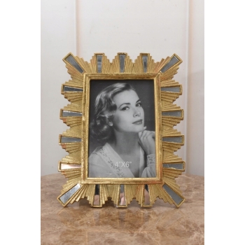 Złota Ramka na Zdjęcia Art Deco - Obraz Kryształki - Prezent Ślub