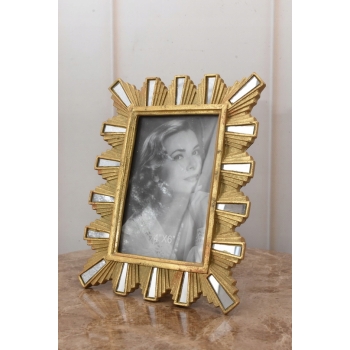 Złota Ramka na Zdjęcia Art Deco - Obraz Kryształki - Prezent Ślub