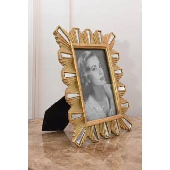 Złota Ramka na Zdjęcia Art Deco - Obraz Kryształki - Prezent Ślub