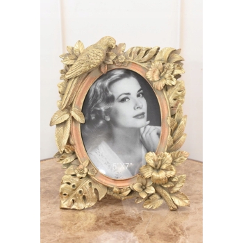 Złota Ramka na Zdjęcia Art Deco - Obraz Kryształki - Prezent Ślub - Papuga