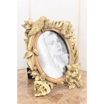 Złota Ramka na Zdjęcia Art Deco - Obraz Kryształki - Prezent Ślub - Papuga