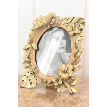 Złota Ramka na Zdjęcia Art Deco - Obraz Kryształki - Prezent Ślub - Papuga