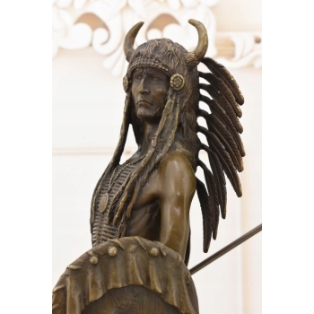 Indianin Z Włócznią - Apacz Western - Figura Rzeźba z Brązu Ozdoba Prezent