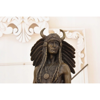 Indianin Z Włócznią - Apacz Western - Figura Rzeźba z Brązu Ozdoba Prezent