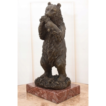 Niedźwiedź z Winogronem - Miś Grizzly Figura Rzeźba Brąz Prezent Dekoracja