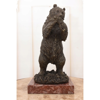Niedźwiedź z Winogronem - Miś Grizzly Figura Rzeźba Brąz Prezent Dekoracja