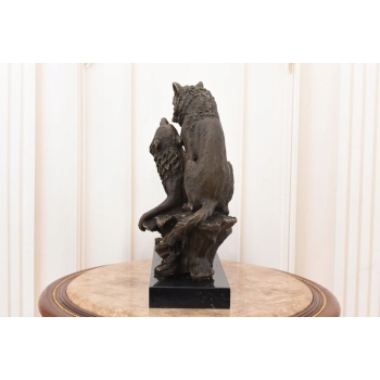 Dwa Wilki z Brązu - Wilk Wilczyca - Figura Rzeźba z Brązu Myśliwska Ozdoba