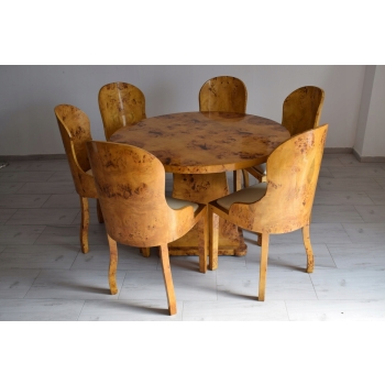 Polski Stół Art Deco + 6 Krzeseł Okrągły - Rodzinny - Meble Salon Jadalnia