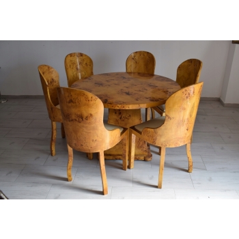 Polski Stół Art Deco + 6 Krzeseł Okrągły - Rodzinny - Meble Salon Jadalnia