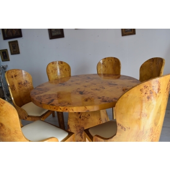 Polski Stół Art Deco + 6 Krzeseł Okrągły - Rodzinny - Meble Salon Jadalnia