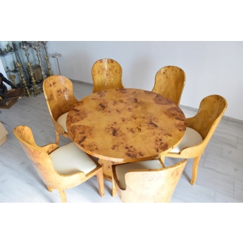 Polski Stół Art Deco + 6 Krzeseł Okrągły - Rodzinny - Meble Salon Jadalnia