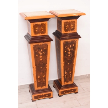Dwa Postumenty Art Deco - Kolumny - Stojące Piedestały - Blat z Marmuru