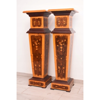 Dwa Postumenty Art Deco - Kolumny - Stojące Piedestały - Blat z Marmuru